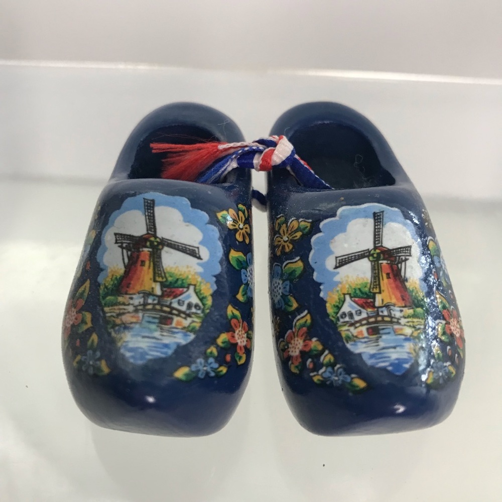 Pair of Wooden Shoe Clogs Dutch With Landscape Design